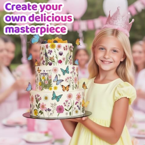 50 Pcs 10 Kinds Real Natural Edible Wildflower Cake Toppers & Edible Butterflies Wedding Cake Toppers, Edible Cake Decorations for Birthday, Cake Decorating Kit for Wedding,