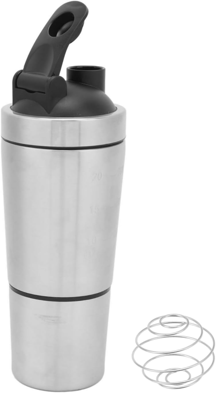Stainless Steel Protein Shaker Bottle with Scale, Double Section Design Shaker Cup for Easy Mixing for Gym Lovers and Teenagers 10.3oz, 591ML