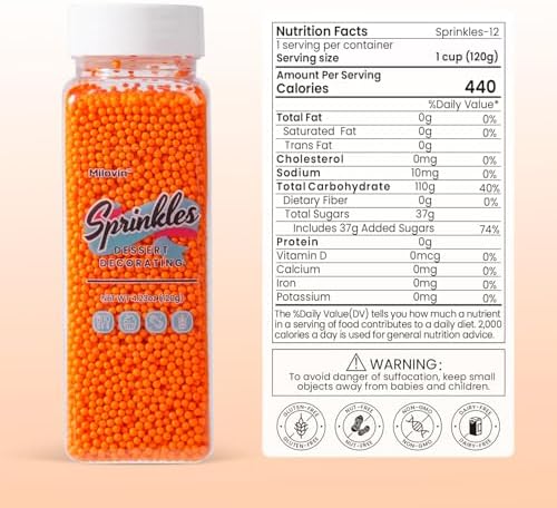 Edible Orange Sprinkles, Nonpareil Sprinkle, Orange Sprinkles for Cupcakes, Cakes, Cookies, Macarons, Ice Cream, Perfect for Halloween, Fall, Thanksgiving Day(120g/4.23oz)