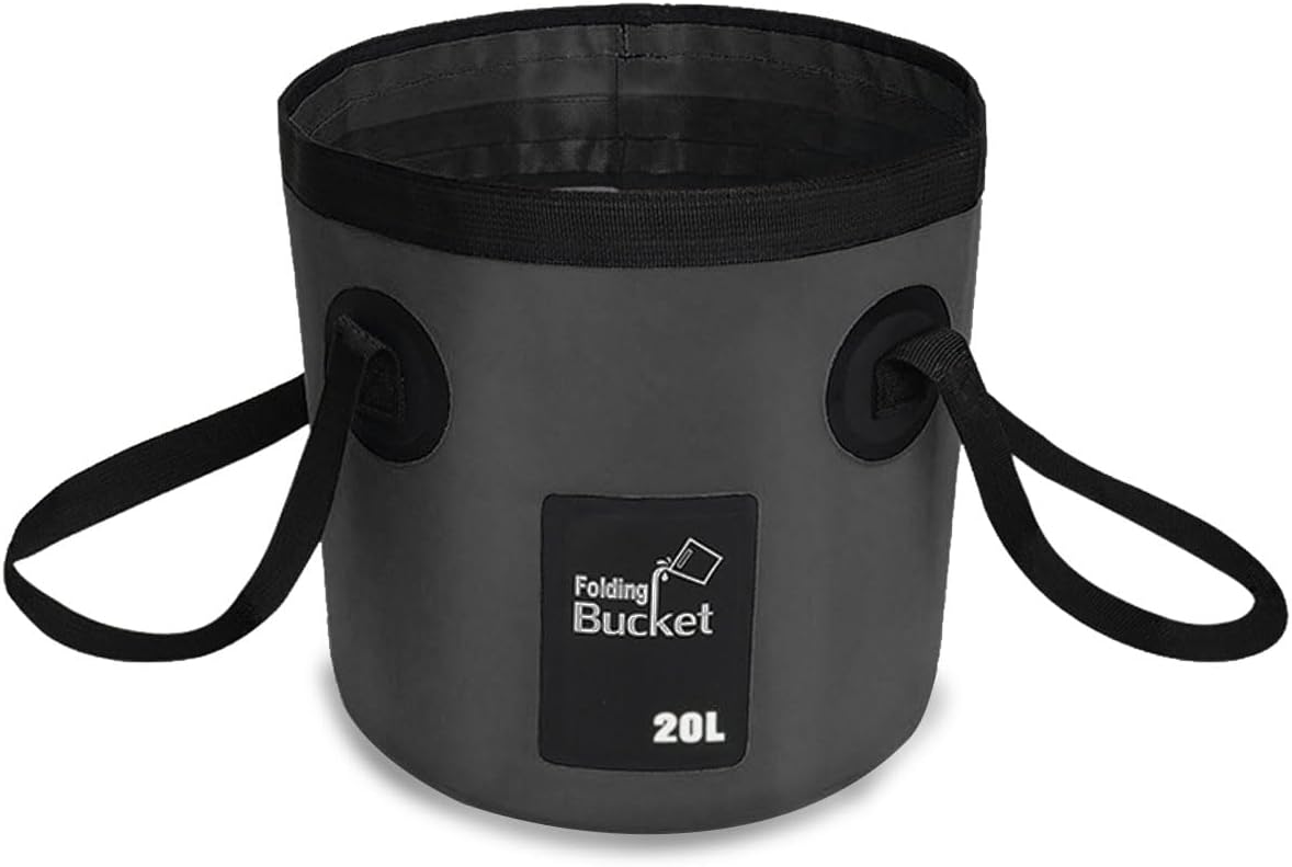 Collapsible Bucket with Handle, 5 Gallon 20L Multifunctional Foldable Water Container, Portable Waterproof Wash Basin for Fishing Camping Hiking Garden Car Washing (Black)