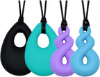 Chew Necklace for Boys and Girls, Silicone Chewy Necklace Sensory Toys for Kids Teardrop Twist Pendants, Chewing Toys for Autism or Oral Motor Special Needs BPA Free - 4 PCS Set