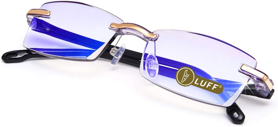 LUFF Reading Glasses Hd Anti-Blue Diamond Cut Edge Frameless Reading Glasses for mens