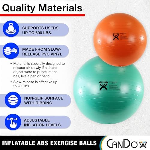 CanDo Inflatable Exercise Ball - Orange 21.6", Durable Extra Thick Non-Slip Stability Ball for Core Workouts, Yoga, Pilates, Active Seating, Physical Therapy, Pregnancy, Home Gym, Flexibility