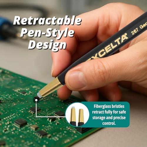Excelta 267 Fiberglass Scratch Brush, Retractable and Refillable Pen Style Tool with Plastic Handle & Fiberglass Bristles, Precision Cleaning for Jewelry, Electronics, Crafts, Polishing, Rust Removal