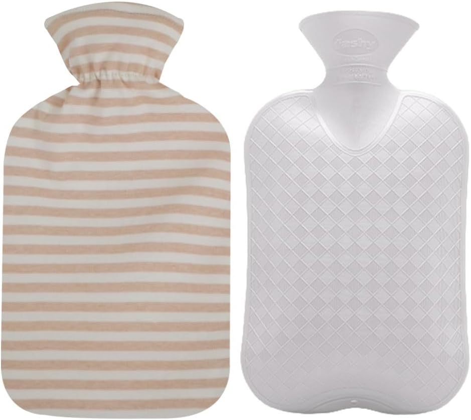 Fashy Hot Water Bottle with Ivory Soft Cotton Cover (67oz / 2L) – Made in Germany