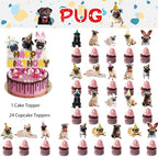 25 Pcs Pug Cake Topper Cupcake Toppers Pug Dog Cake Decorations for Pug Party Decorations Pug Birthday Party Supplies