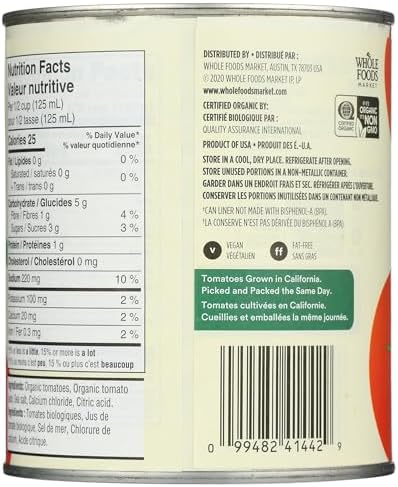 365 by Whole Foods Market, Tomatoes Whole Peeled Organic, 28 Ounce (Pack of 3)