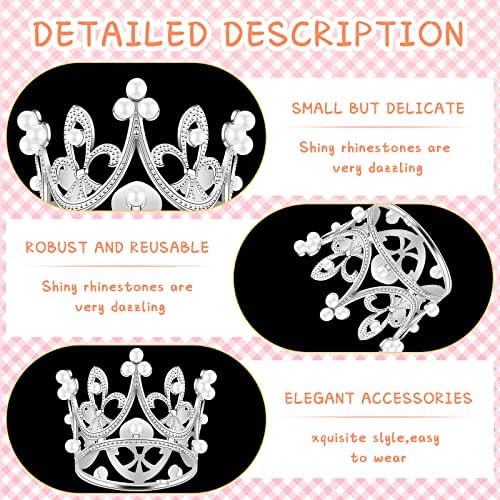 Funrous 12 Pcs Mini Crowns for Cake Topper Flower Bouquets Decor Metal Tiny Queen Cupcake Topper Crown Princess Decor Pearl Crystal Tiara for Wedding Bridal Birthday Party(Silver)