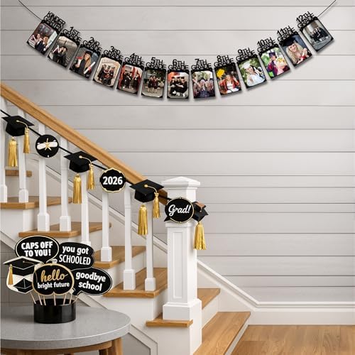 Graduation Decorations 2026 - Congrats Grad Photo Banner | K-12th Picture Banner Senior 2026 Decor for Middle High School College Class of 2026 Graduation Party Decorations Supplies