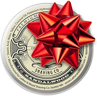 Lather & Wood Shaving Soap - Sandalwood - Simply The Best Luxury Shaving Cream - Tallow - Dense Lather with Fantastic Scent for The Worlds Best Wet Shaving Routine. 4.6 oz (Sandalwood)