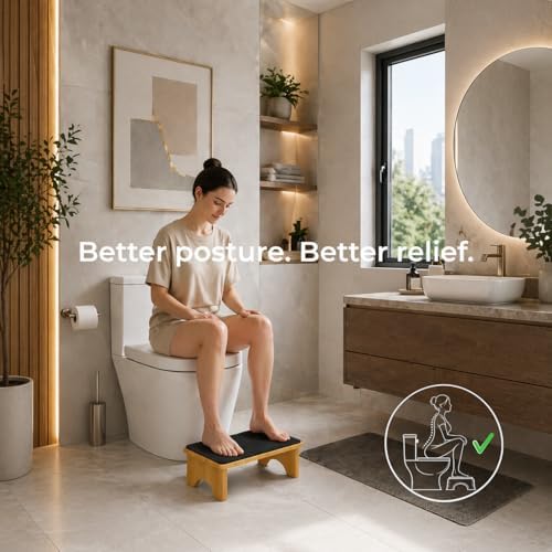 Bamboo Toilet Stool 7 Inch, Foldable Squat Stool with Soft Foot Cushion Cover — Relieve Constipation & Improve Posture, No-Assembly, Non-Slip, Poop Stool for Adults & Kids