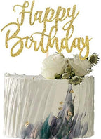 Handmade Glitter happy birthday Cake Topper, Happy Birthday Cake Bunting Decor,Birthday Party Decoration Supplies (Gold)