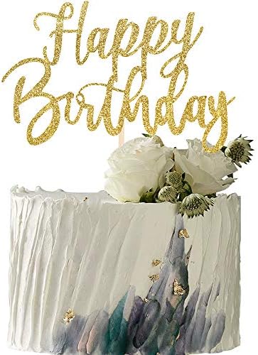 Handmade Glitter happy birthday Cake Topper, Happy Birthday Cake Bunting Decor,Birthday Party Decoration Supplies (Gold)