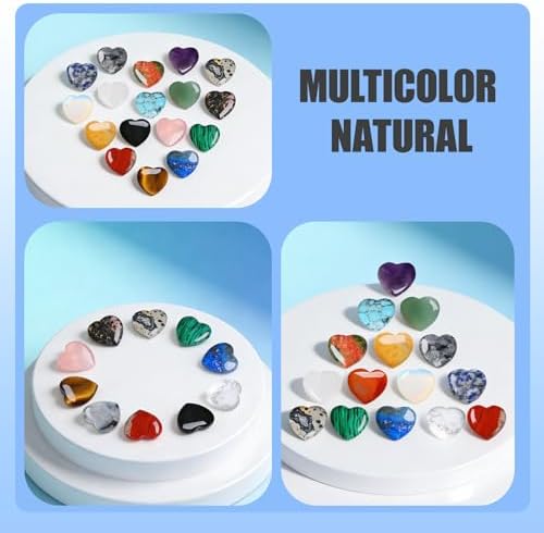 Heart Shaped Healing Crystals 10 PCS 1 Inch - Palm Worry Stone for Chakra Reiki Balancing Meditation, Spiritual Love Gifts for Women（Color Mixing）