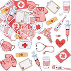 Ercadio 60Pcs Edible Nurse's day Cupcake Toppers 15 Styles Edible Pink Nursing School Grad Cupcake Topper Happy Nurse Week Themed Drink Cupcake Decoration Picks For Birthday Party Baby Shower Supplies