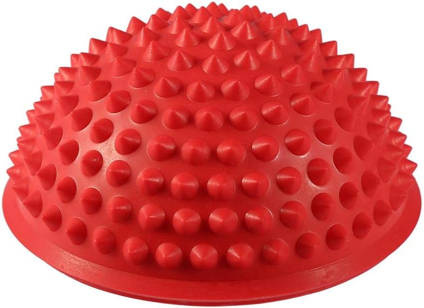5 Colors Half Round PVC Massage Ball Body Rolling Pods Spiky Balance & Dome Yoga Balls Fitness Exercise Gym Massager(red)