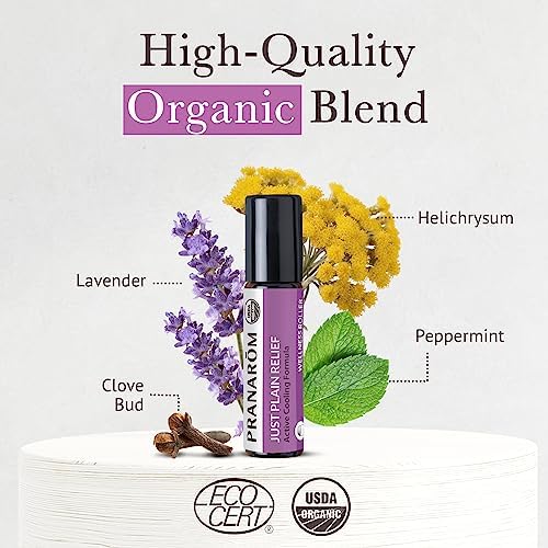 Pranarom - Just Plain Relief Essential Oils, Relaxing Aromatherapy Oils, Organic Essential Oil Blend, Essential Oils with Lavender, Peppermint & Helichrysum, 8mL