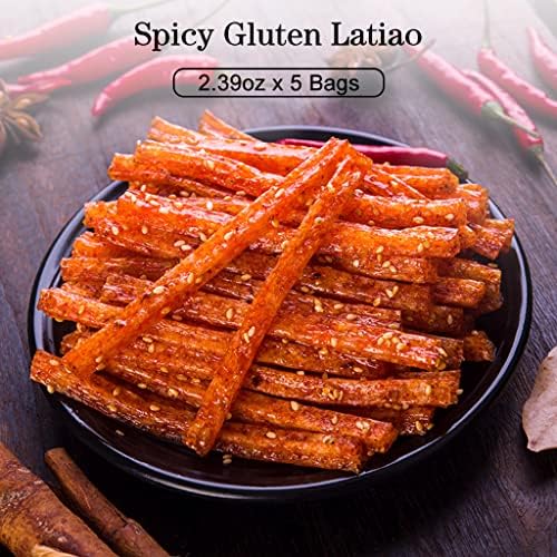JTEDZI Latiao Spicy Strips 5 Packs Latiao Spicy Gluten Classic Chinese Special Snack Food, Vegan, 辣条, 大面筋, 68g/2.39 Ounces per Pack (Pack of 5)