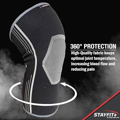 Stayfit [2 Pack] Heating Graphene Knee Brace for Healing Knee Pain Relief, Comfortable Woven Compression Sleeve Wrap Recovery, Unisex