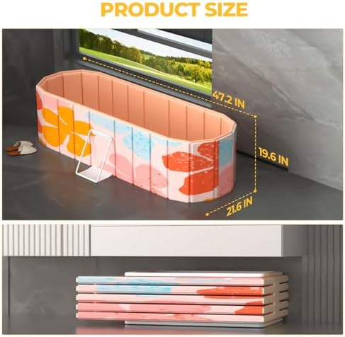 Portable Bathtub for Adults 47" Large Foldable No-Installation Soaking Tub for Shower Stall, Collapsible Standing Plunge Bath with Lid, 5-Layer Insulated Liner, Fast Drain (Pink, 47.2"×21.6"×19.6")