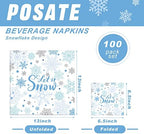 100 Pcs Winter Paper Napkins 6.5 x 6.5 Inch Snowflake Cocktail Napkins Christmas Napkins Party Beverage Napkins 2 Ply Disposable Napkins for Christmas New Year Winter Holiday Dinner Party Supplies