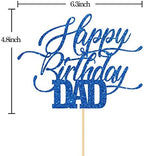 INNORU Glitter Happy Birthday Dad Cake Topper - Father's Birthday Cake Decor - Father's Day Party Cake Decorations for Men - Navy Blue