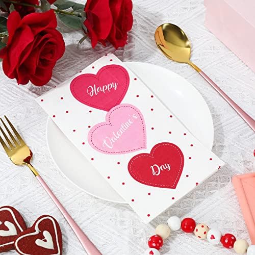 Whaline Valentine's Day Guest Napkins 3 Ply Heart Disposable Paper Napkins Sweet Heart Dinner Hand Napkin Towel for Home Kitchen Bathroom Powder Room Wedding Holiday Party Supplies, 80Pcs