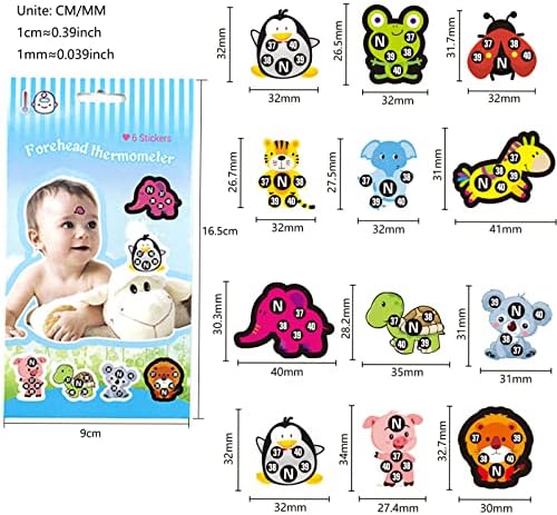 Stick-On Fever Cute Cartoon Forehead Fever Stickers Temperature Fever for Kids Baby Adults Home Supplies Fever Patches Animal Appearance Continuously Fever Temperature Monitoring