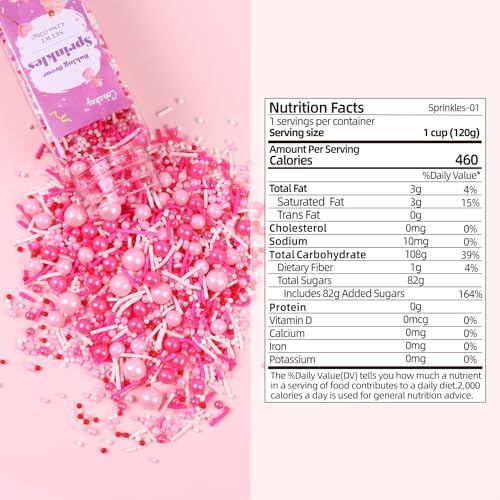 Pink Sprinkles for Cake Decorating 4.23ounce - Valentines Sprinkles for Baking, Cupcake, Ice Cream, Candy, Cookie Decorations - Pearl Sprinkles for Valentines Princess Bridal Shower Wedding Party