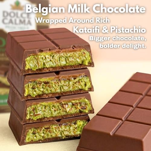 Dolce Calma Dubai Chocolate Bar Milk (200g / 7oz) – Viral Authentic Handmade Belgian Chocolate with Turkish Pistachio & Crispy Kataifi, Premium Quality Candy, Luxury Cream Kunafa Filling, No Palm Oil