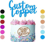 EDSG Custom Cake Topper, Personalized Double Sided Glitter Cake Topper with Any Text Numbers, 11 Colours for Birthday Wedding Anniversary Graduation Baby Shower (Blue)