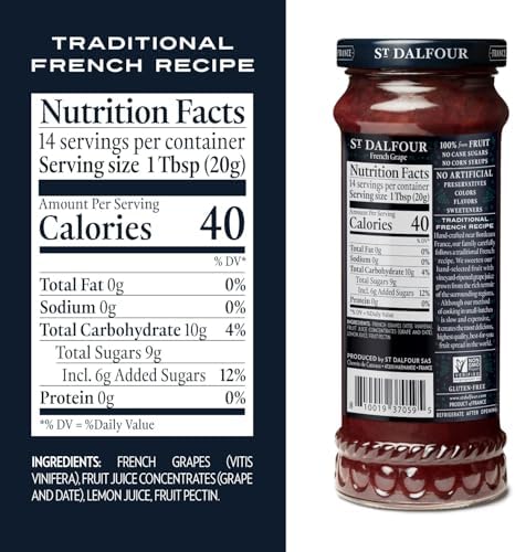 St. Dalfour Strawberry & Rhubarb and French Grape Fruit Spread Bundle, 10 oz Each - 100% from Fruit, No Artificial Ingredients, All Natural