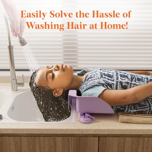 Lifewit Hair Washing Station for Kids, Neck Support Shampoo Bowl for Kitchen Sink or Bathtub at Home, Portable Hair Wash Basin for Toddlers, Children, Teens, Purple, 10 inch/ 26 cm Wide