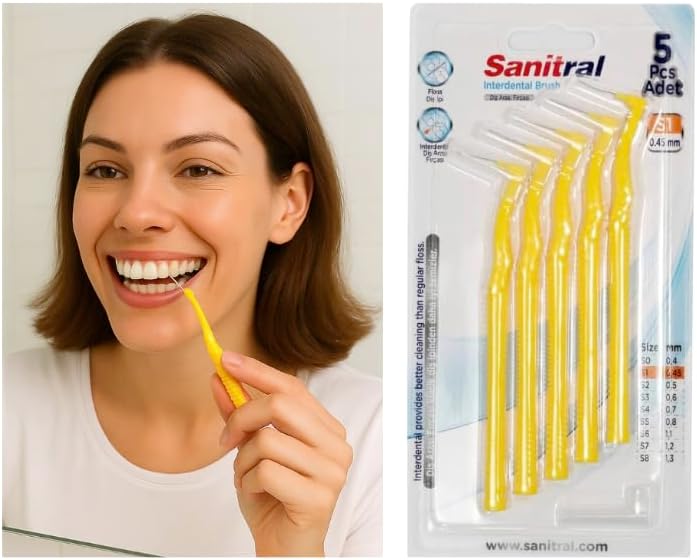 Angle Interdental Brushes (0.45mm - Size 1), Angled Dental Brush for Teeth Cleaning - Excellent Access Between Teeth - Yellow