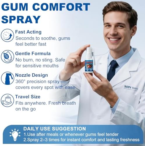 Toothache Relief Spray - Soothes Gum Fast, Improves Dryness, Mint & Chamomile Formula, Portable Oral Care for Adults (0.68FL.OZ)