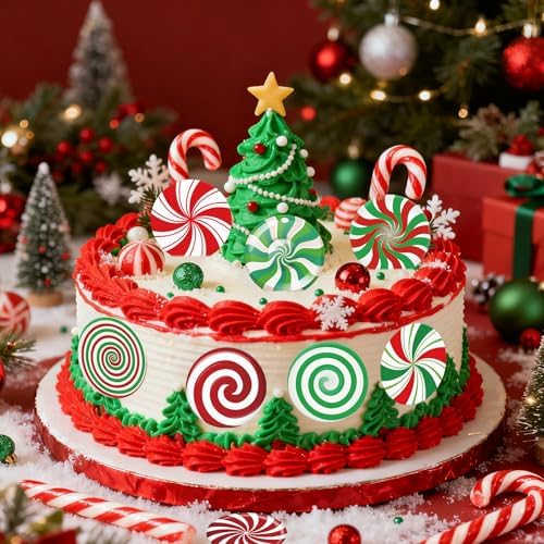 36PCS Edible Christmas Candy Cupcake Toppers Wafer Paper Lollipop Garland Cupcake Decor Edible Candy Dessert Picks for Christmas Theme Party Baby Shower Birthday Decor Supplies