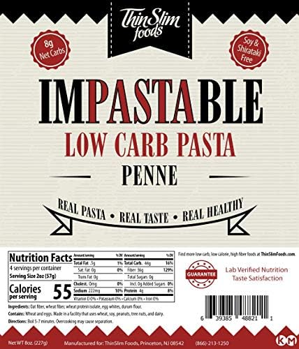 ThinSlim Foods Impastable Low Carb Pasta, Penne 2pack | 8g Net Carbs | 36g Fiber | 55 Calories | Not Shirataki | No Soy | No Pea or Bean Flour | Real Pasta, Real Taste, Real Healthy