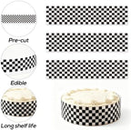 6pcs Edible Cake Borders, 28x6.2cm/11x2.44in Black White Checkered Race Car Theme Birthday Cake Decorations Pre-Cut Rice Wrap Paper Strips Decor for Racing Theme Image Party Kids Birthday