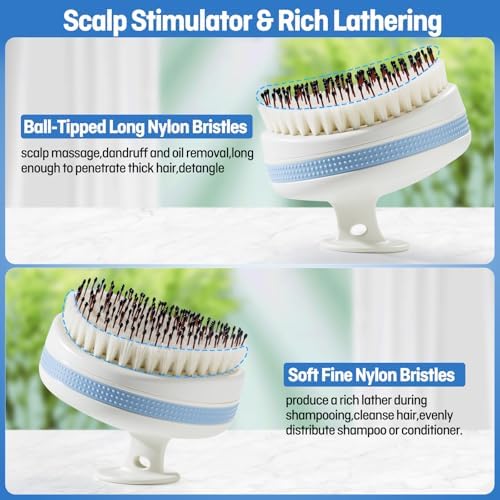 Scalp Massager with Double-Layer Bristles,Anti-Slip Rich-Lathering Hair Washing Shampoo Brush,Curved Scalp Scrubber with Better Head Fit for Dandruff Removal,Wet&Dry Use Scalp Stimulator.
