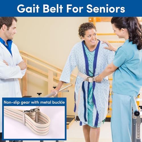 Transfer and Gait Belt with Metal Buckle - 60 Inch, Standing and Transfer Walking Assist Aid for Seniors, Elderly Patients, Caregiver, Nurse, Therapist