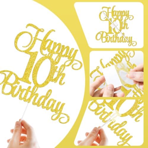 Gold Happy 19th Birthday Cake Decorations, Glitter 19th Birthday Cake Toppers Set and Numeral 19 Candles for Birthday Party Supplies, Heart Star Cupcake Decorations