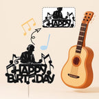 Dj Disco Happy Birthday Cake Topper Black Glitter Music Rock Disco Hip Hop Cake Decoration Carnival party Unisex adult Theme Birthday Party Supplies