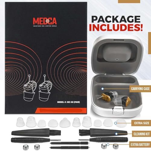 Premium Digital Hearing Aid Amplifier - Invisible in Canal (CIC) in-Ear Mini Sound Enhancer Set, Near-Invisible, Noise Cancelling, Personal Sound Hearing Amplifier - Black, Pair Right & Left Ear
