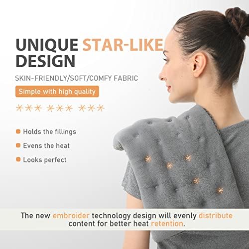 UNCN Wide Microwave Heating Pad with Washable Cover 9.5 x 16in Microwavable Hot Pad for Neck Shoulder, Cramps, Back Cordless Warm Compress Weighted Moist Heat Pack for Aches, Unscented