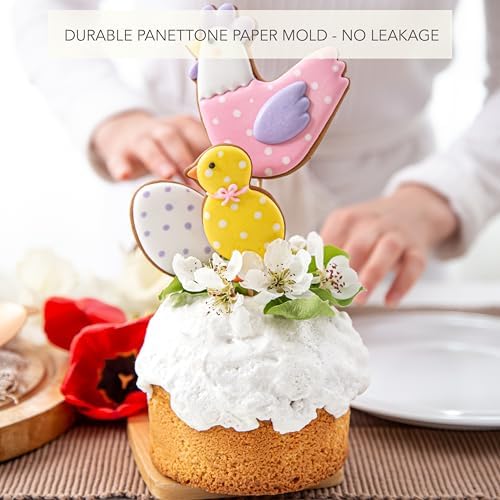 Durable Panettone Paper Mold Large - 20 oz Disposable Panettone Pan for Cake and Bread - 5 in Panettone Molds for Baking 550 g - Easter Bread Paper Mold Paska 6 pack