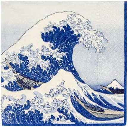Caspari The Great Wave Paper Cocktail Napkins in Blue, 20 Per Package