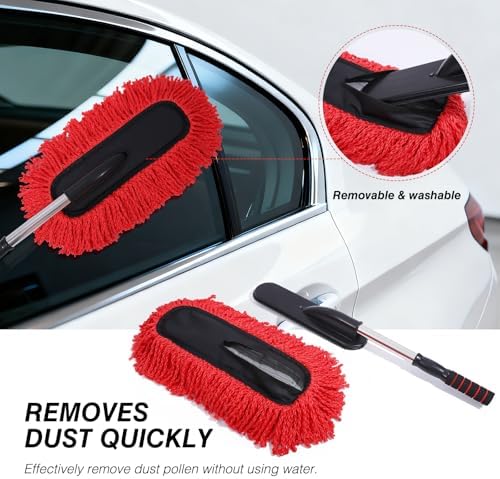 IPELY 3 Pack Large Red Microfiber Car Duster Exterior Scratch Free with Extendable, Car Duster Interior Multipurpose dust Cleaning