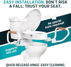 Lunderg Raised Toilet Seat with Handles - Elongated - Easy to Install Toilet Seat Risers for Seniors - Adds 3 Inches & Works like the one you’ve always used - Elegant design - No Hospital Vibe