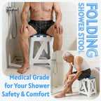 Folding Shower Stool - Foldable & Anti-Slip Shower Chair for Inside Shower - 330lbs Safety Waterproof Plastic Fold Up Shower Seat - Portable Travel Compact Bath Bench for Elderly, Handicap & Disabled