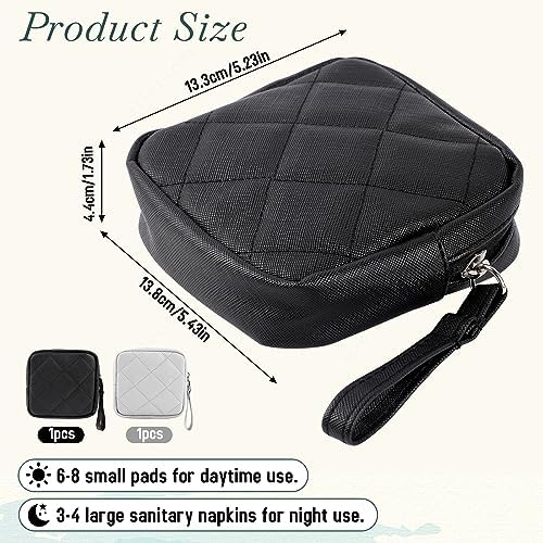 2 Pcs Sanitary Napkin Storage Bag,Period Bag, Period Pouch,Feminine Menstrual Pad Tampon Organizer,Portable Sanitary Pads Pouches First Period Kit for Teen Girls Women Ladies(Black&Grey)